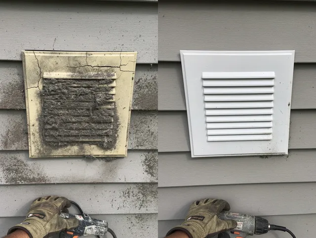 Homestead Dryer Vent Cleaning technician installing high-quality dryer vent cover at a residential property in Homestead