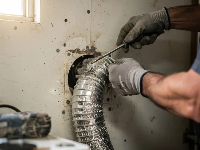 Homestead Dryer Vent Cleaning technician performing precise dryer vent hose installation in Homestead